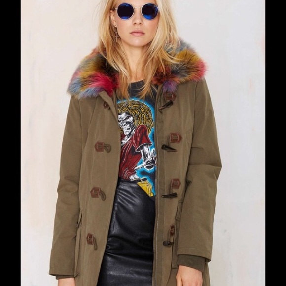 Nasty Gal Jackets & Blazers - The Outsiders Parka- Rainbow Faux Fur